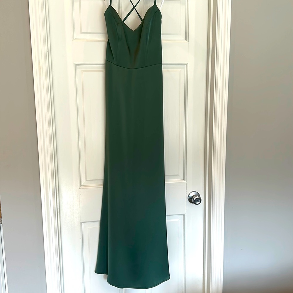Azazie Eucalyptus satin dress